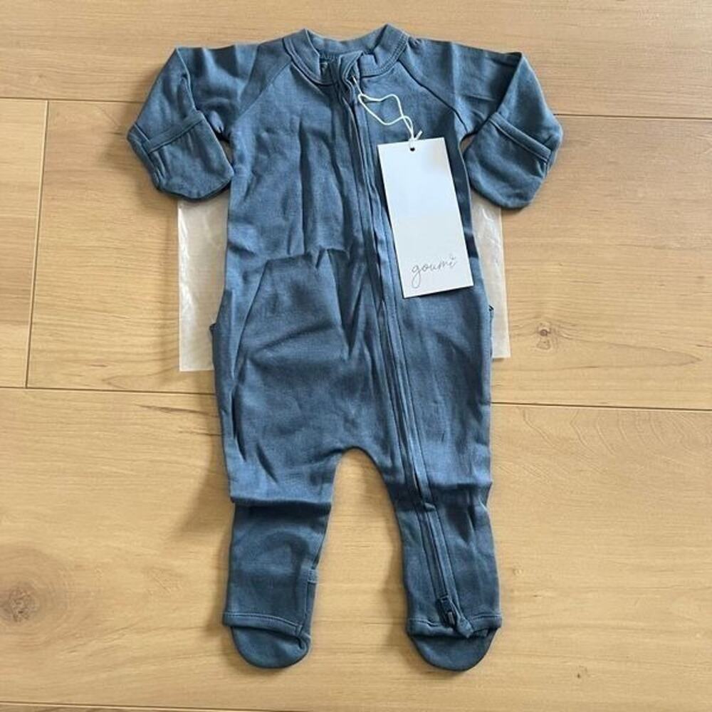 NWT Goumi Kids Midnight Baby Footie SZ 0-3mo Blue Bamboo Zippy Sleeper Organic